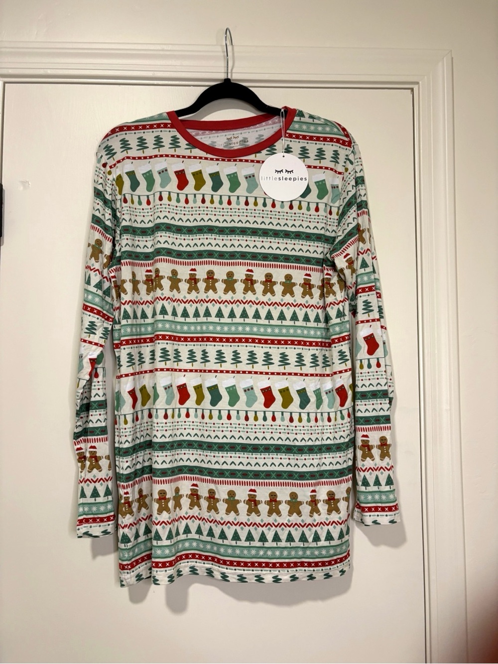 Little Sleepies White Holiday Gingerbread & Stocking Pajama Top